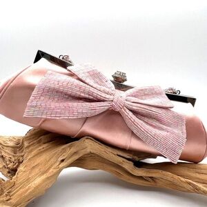 🎀 Pink bow purse crossbody wristlet coquette satin bag guest prom party clutch